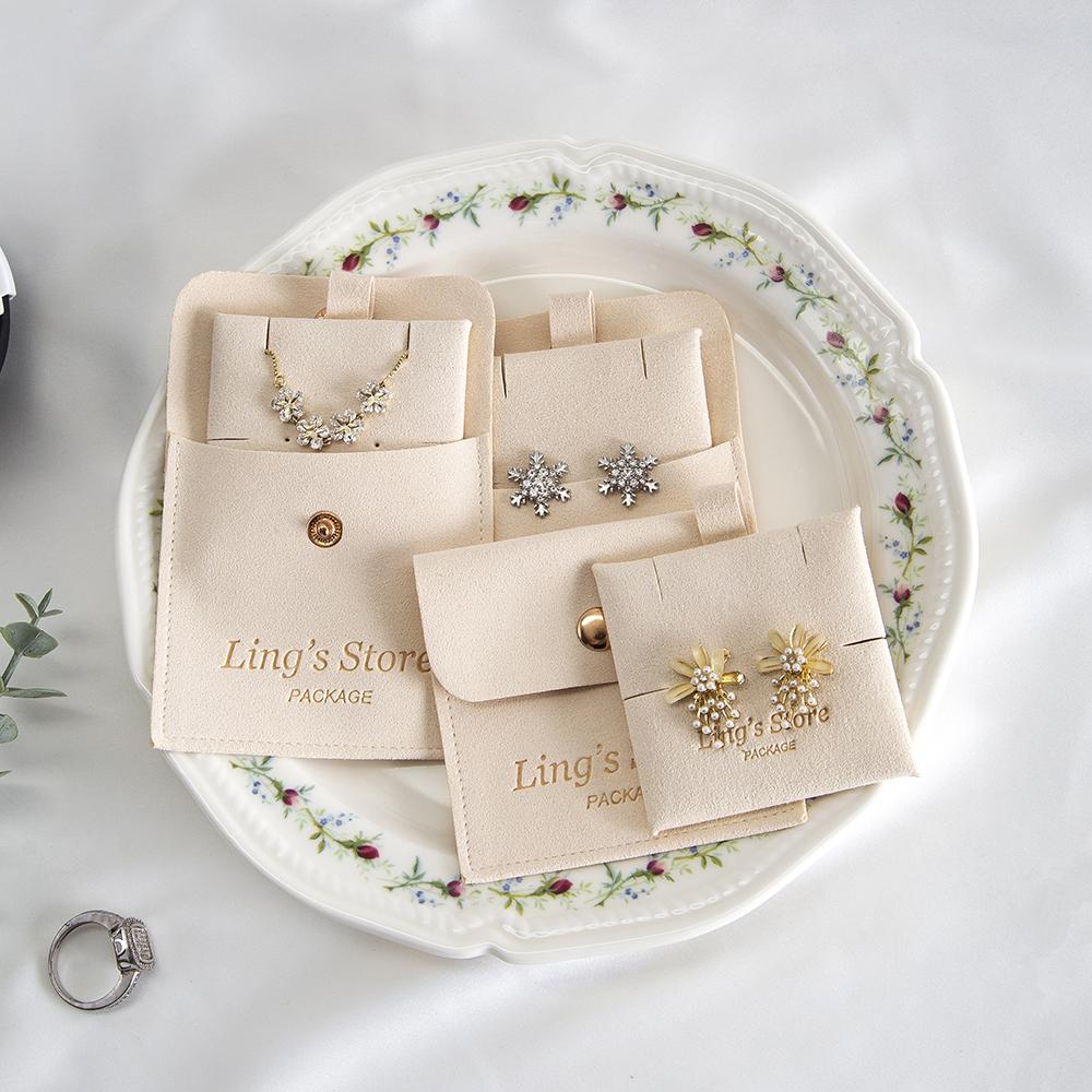 20/50/100Sets Custom Logo 8x8cm Jewelry Microfiber Snap Bag Insert 6x6cm Paper Cards for Earring Stud Necklace Storage Organizer
