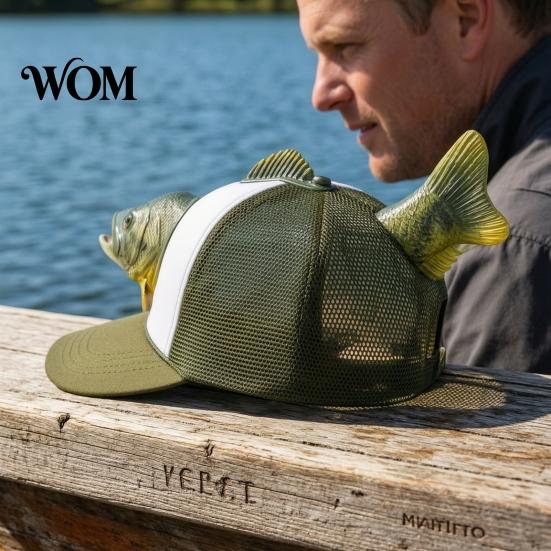 Grappige Vissershoed Baars Vis Hoed, Realistische 3D Nieuwigheid Pet, Verstelbare Ademende Mesh Praktische Accessoires voor Volwassenen Zon Hilarische Mannen Hengelaars