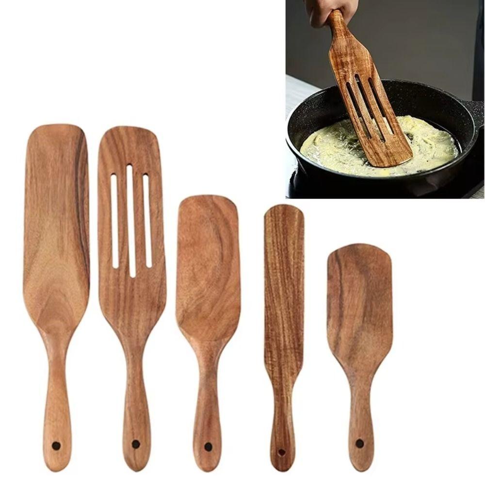 Non-Stick Sourdough Spurtle Teak Wood Steak Shovel Tableware Wooden Ladle Skimmer Dim Sum