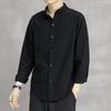 Nuova Camicia Bianca in Cotone Lino da Uomo Casual Ampia Versione Coreana di Tendenza Camicia a Maniche Lunghe Cappotto Nero