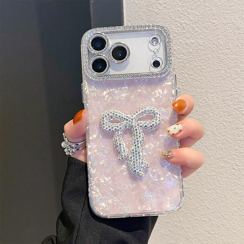 

Korean Rhinestone Bow Iphone17Promax Shell Pattern Mobile Phone Case Is Suitable For Apple 16 Love 15 Light Luxury iPhone 17Promax