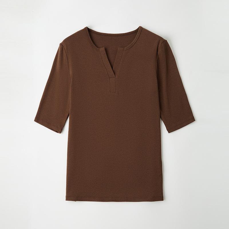 Tencel wool blended five-quarter-sleeved top autumn new simple soft waxy stacked knitted fabric bottoming shirt