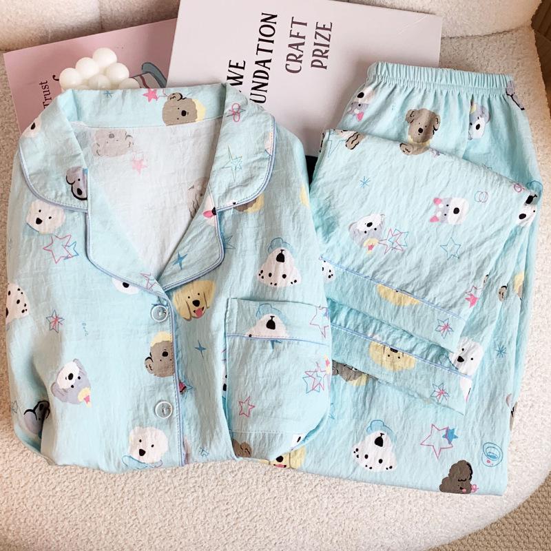 Dopamine Dog Cloud Cotton Pajamas: Women's Autumn Long Sleeve Cartoon Set