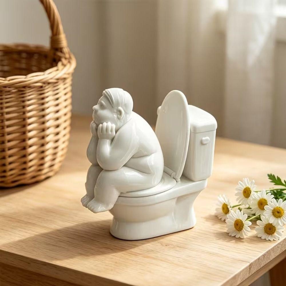 3D Printed Toilet Thinker Figurine Cute Desktop Small Ornament Gift for Friends