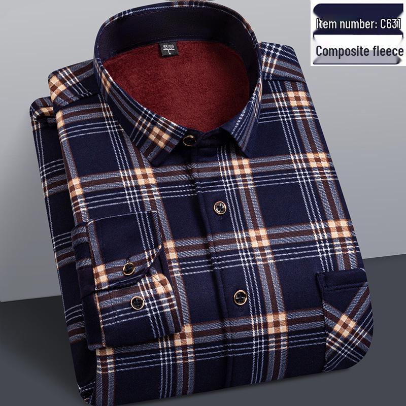Men's Retro Plaid Fleece-lined Winter Shirt - Thick, Warm, Long-sleeved Casual Top for Middle-aged and Elderly