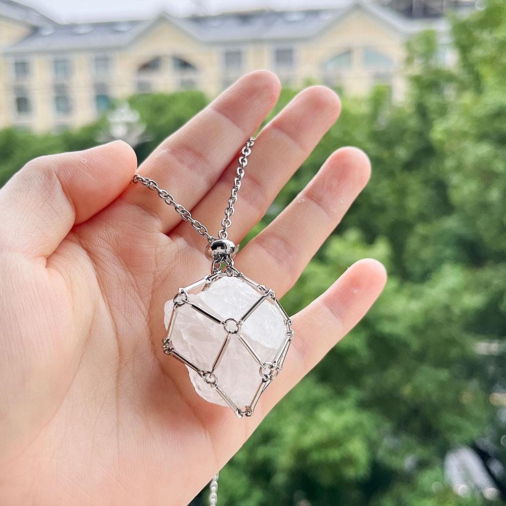 Raw Crystal Holder Necklace Cage for Stones DIY Adjustable Natural Gemstone Pendant Necklace Jewelry Colorful 2-4cm