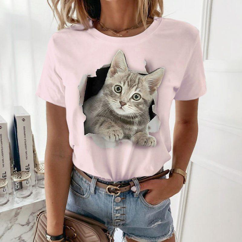 Damen Rundhals Tier Serie 3D Digital bedrucktes Kurzarm T-Shirt