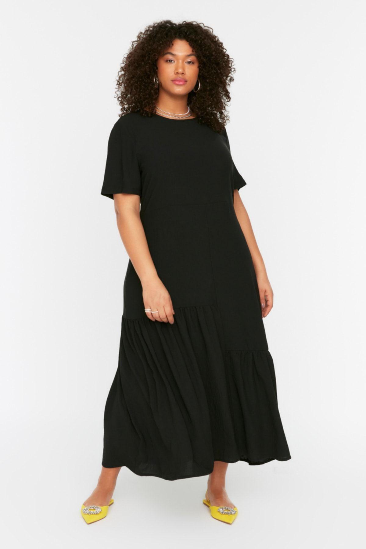 

Women s Plus Size Dress Black Woven Flounce Dress XL