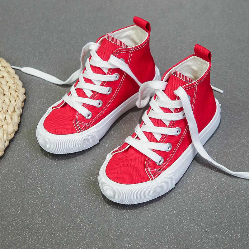 

8009 Solid color trendy children s canvas shoes, boys and girls board shoes, fashionable and breathable children s shoes soft 20 червоний