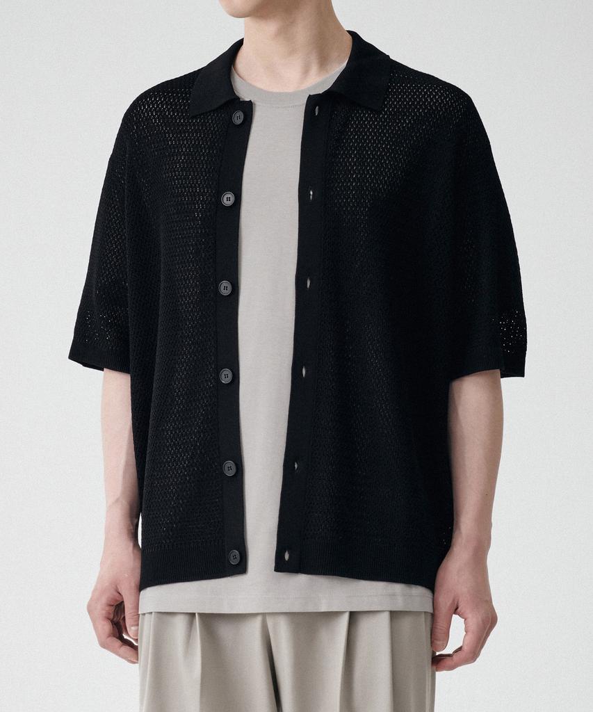 Musinsa Standard Crochet Collared Short Sleeve Cardigan [Black]