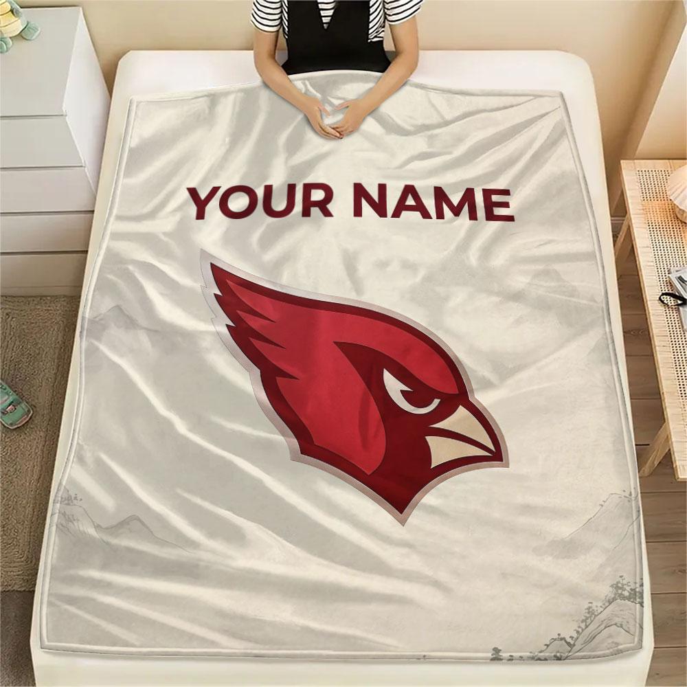 Custom Name,Arizona Cardinals Printed Flannel Blanket, Soft Throw for Bedroom Sofa, Washable, Christmas Present, Great Gift.