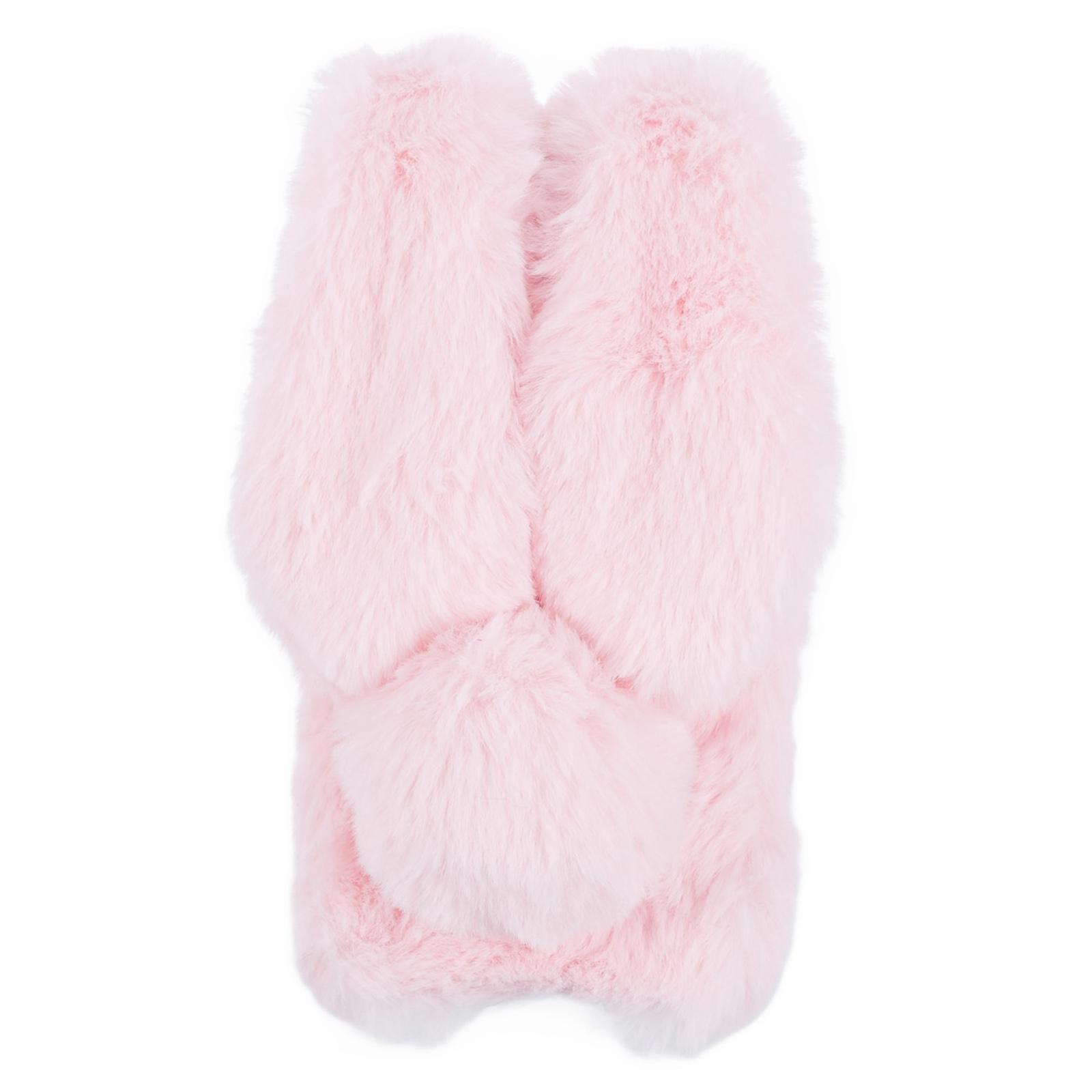 

For iPhone 15 Fluffy Bunny Ear Case Flexible TPU Protective Phone Cover Black