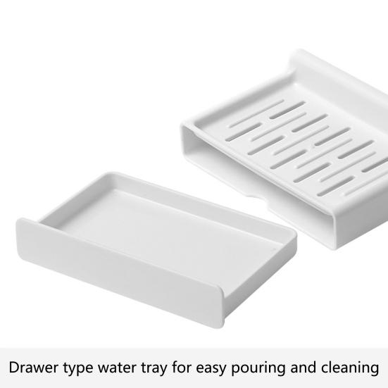 Self-draining Soap Dish with Drawer-Type Drip Tray Wall-Mounted Bar Soap Holder for Shower Bathroom Bathtub Kitchen Sink
