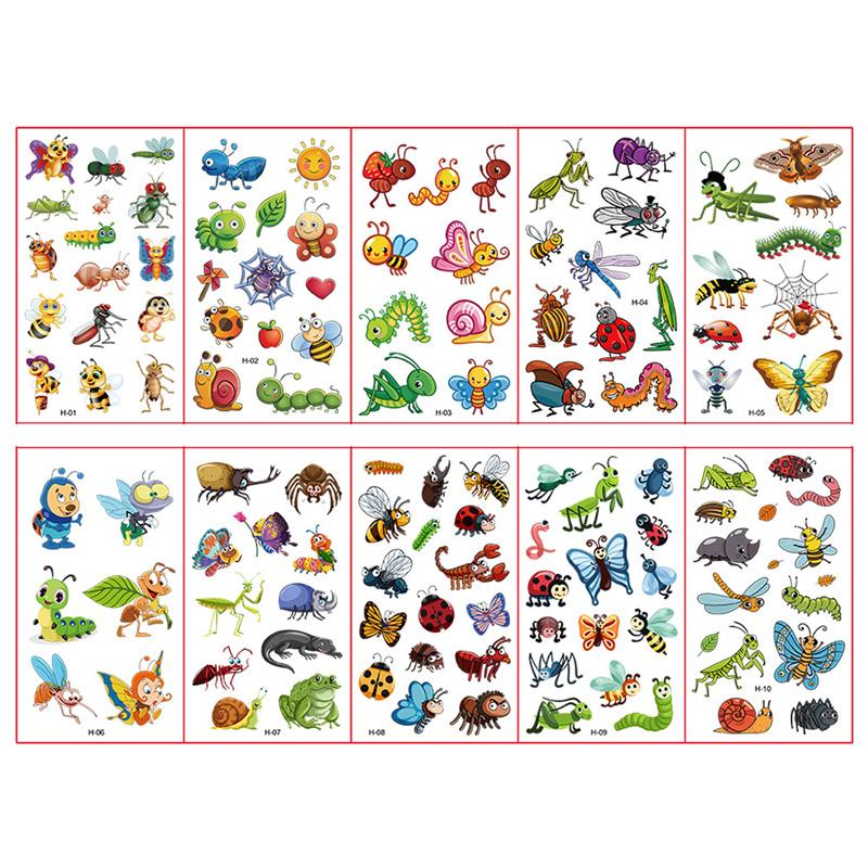 10 Sheetsset Children Cute Cartoon Insect Tattoo Stickers For Kids Fake Temporary Waterproof Tattoo