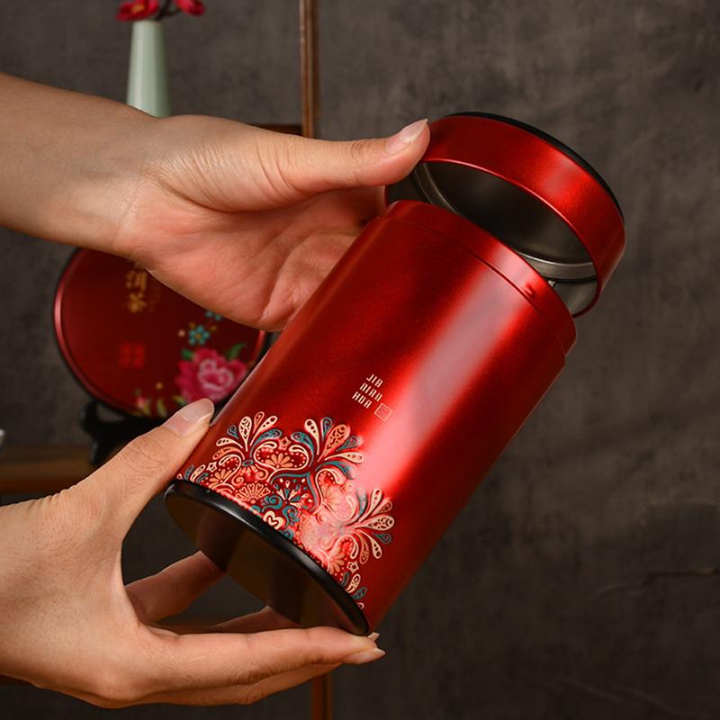 Portable Small Tea Packaging Box Tinplate Storage Can Exquisite Prints Empty Tea Tin Can Household Green Black Tea Sealed Jar