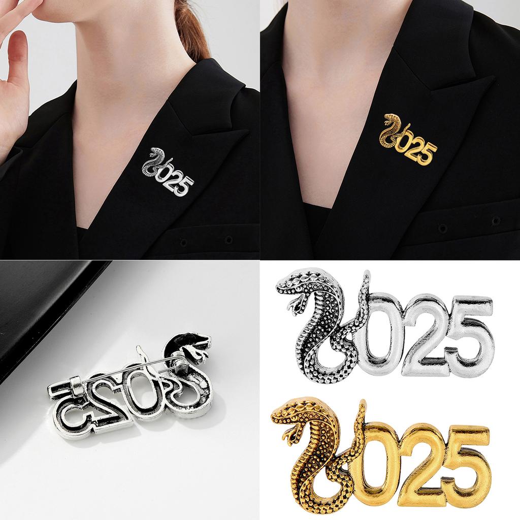 Elegant 2025 Snake Year Brooch Pin Wisdom And Good Fortune Badge Pin Nonfading Metal For Festival Fashion Enthusiasts