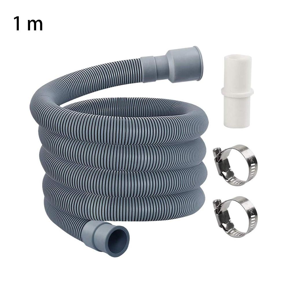 2M Washing Machine Dishwasher Corrugated Drain Hose Long Flexible Extension Waste Pipe Kit with Connector Clip for Bathroom