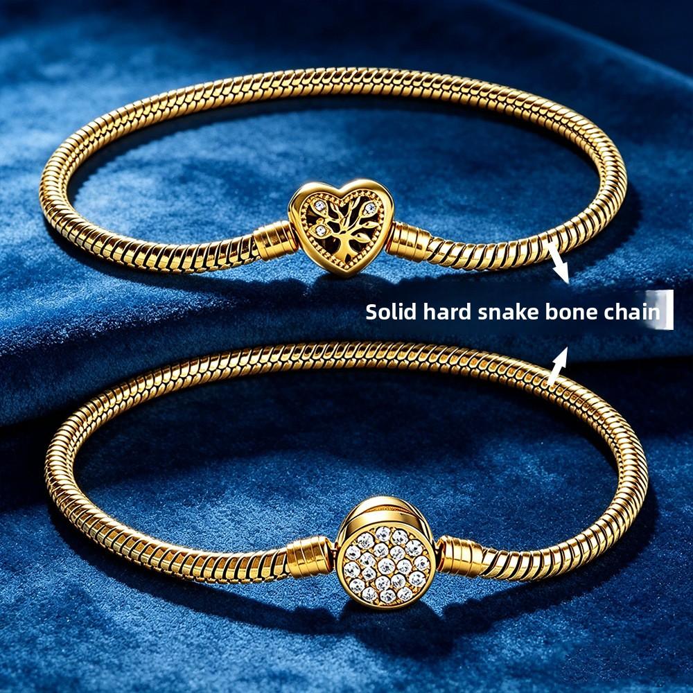 DIY Large Hole String Beads Heart Buckle Bracelet 3mm Snake Bone Titanium Steel Bracelet Female