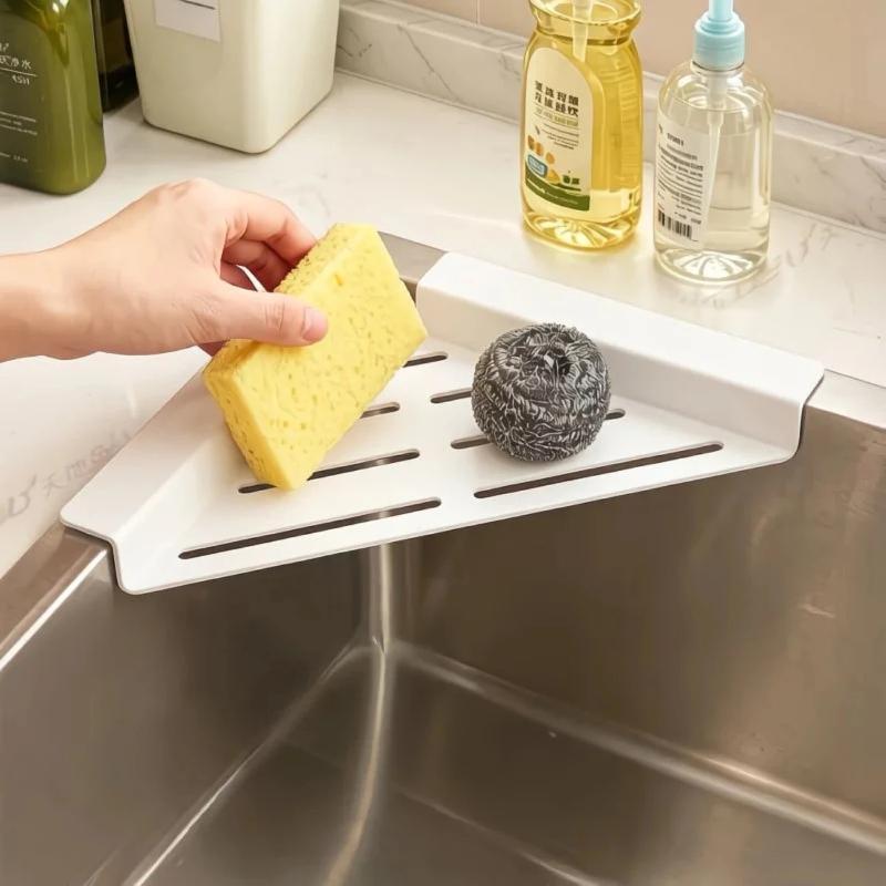 Carbon Steel Sink Corner Rack No-punch Anti-rust Drain Storage Shelf 1PC for Kitchen Sponge Soap Organizer