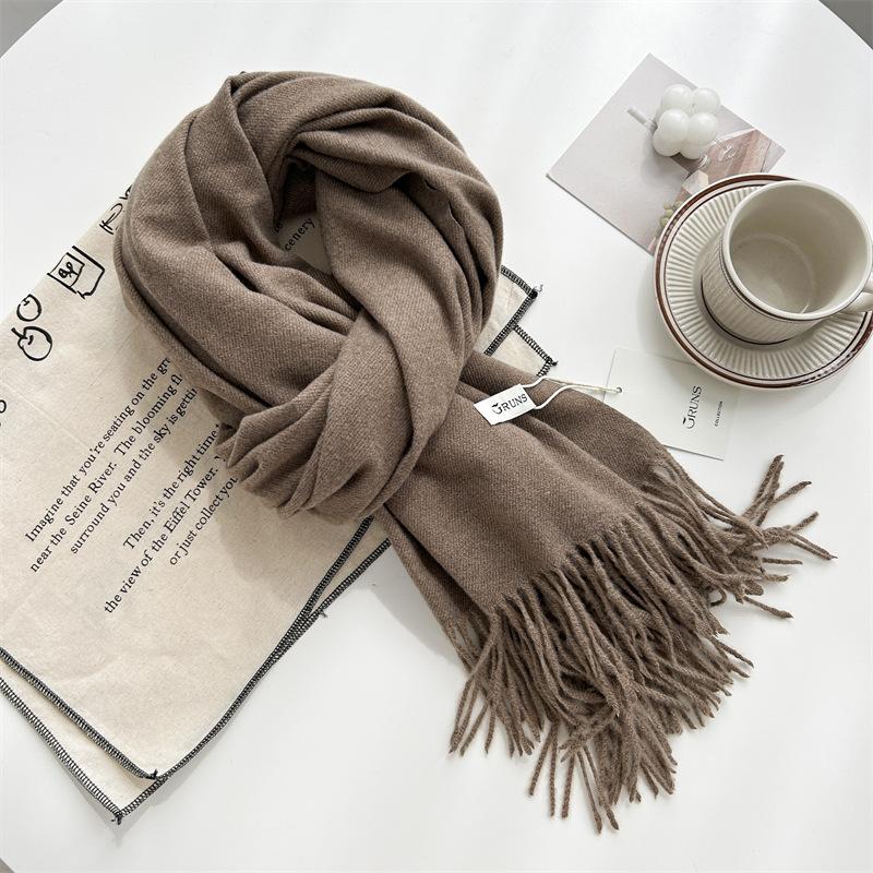 Kašmírový šátek na ruku, podzimní a zimní, jednobarevný, dámský, tlustý střapec, jednoduchý a všestranný, měkký a teplý, imitace kašmíru