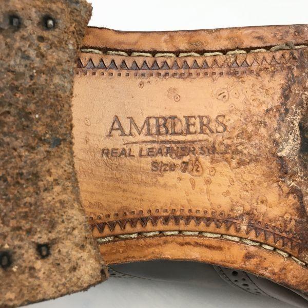 AMBLER Vintage Full Brogue Wingtip Business Shoes Brown Size 7.5 (25.5) All Leather Men's