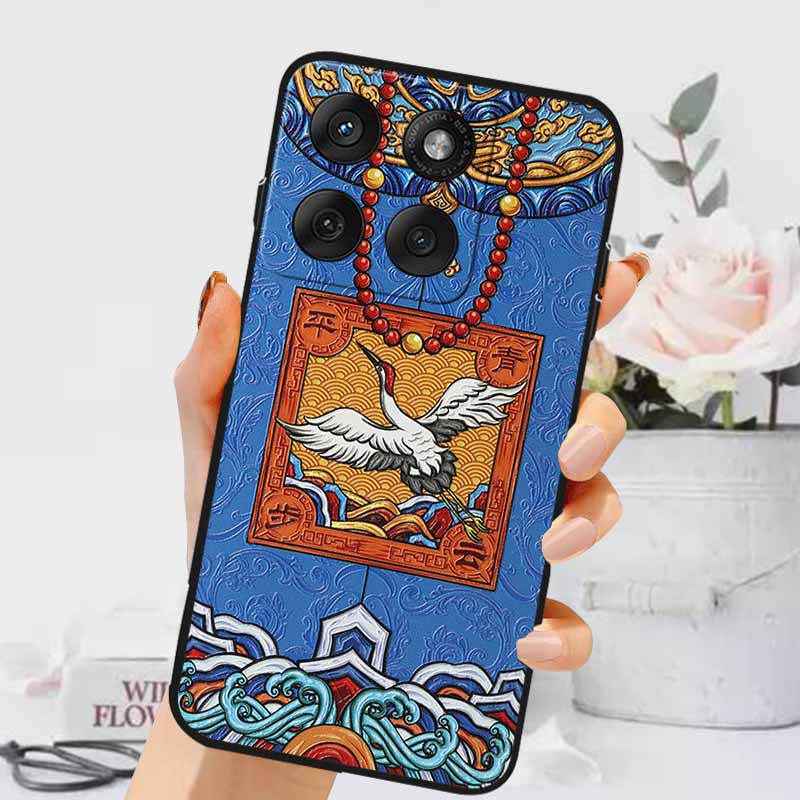 3D Emboss Cases For Edge 60 Fusion / Edge 60 Pro Relief Embossed Retro Silicone Back Cover For Edge 60 Stylus Black Funda 60 Pro