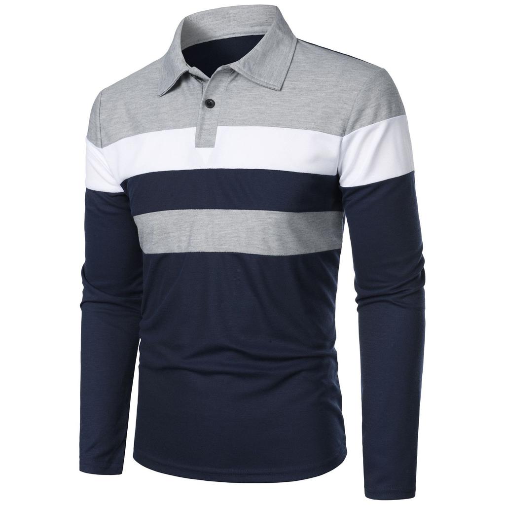 Moda Uomo Taglie Forti Primavera e Autunno Top a Righe Color-Block Camicia a Maniche Lunghe con Bottoni e Collo a Revers