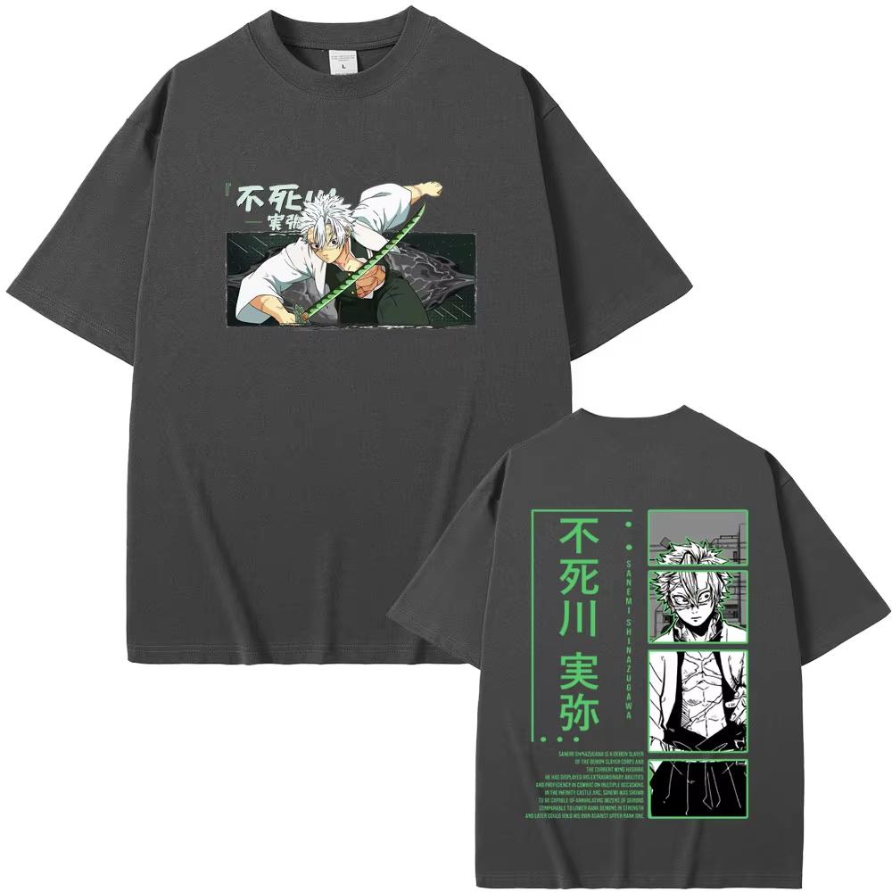 Anime Demon Slayer Shinazugawa Sanemi Graphic Men Women Cotton T-shirt Print T Shirts Male Fashion Casual Oversized Streetwears