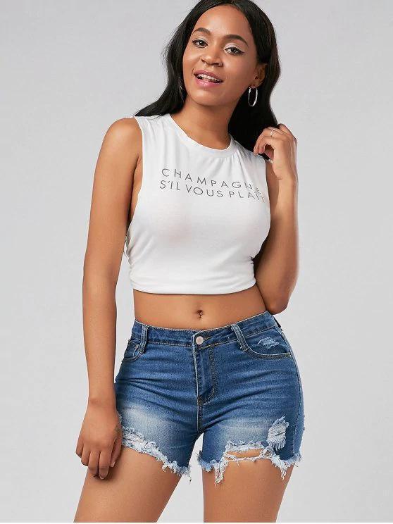 European & American Ripped Monkey Tassel Denim Shorts for Women
