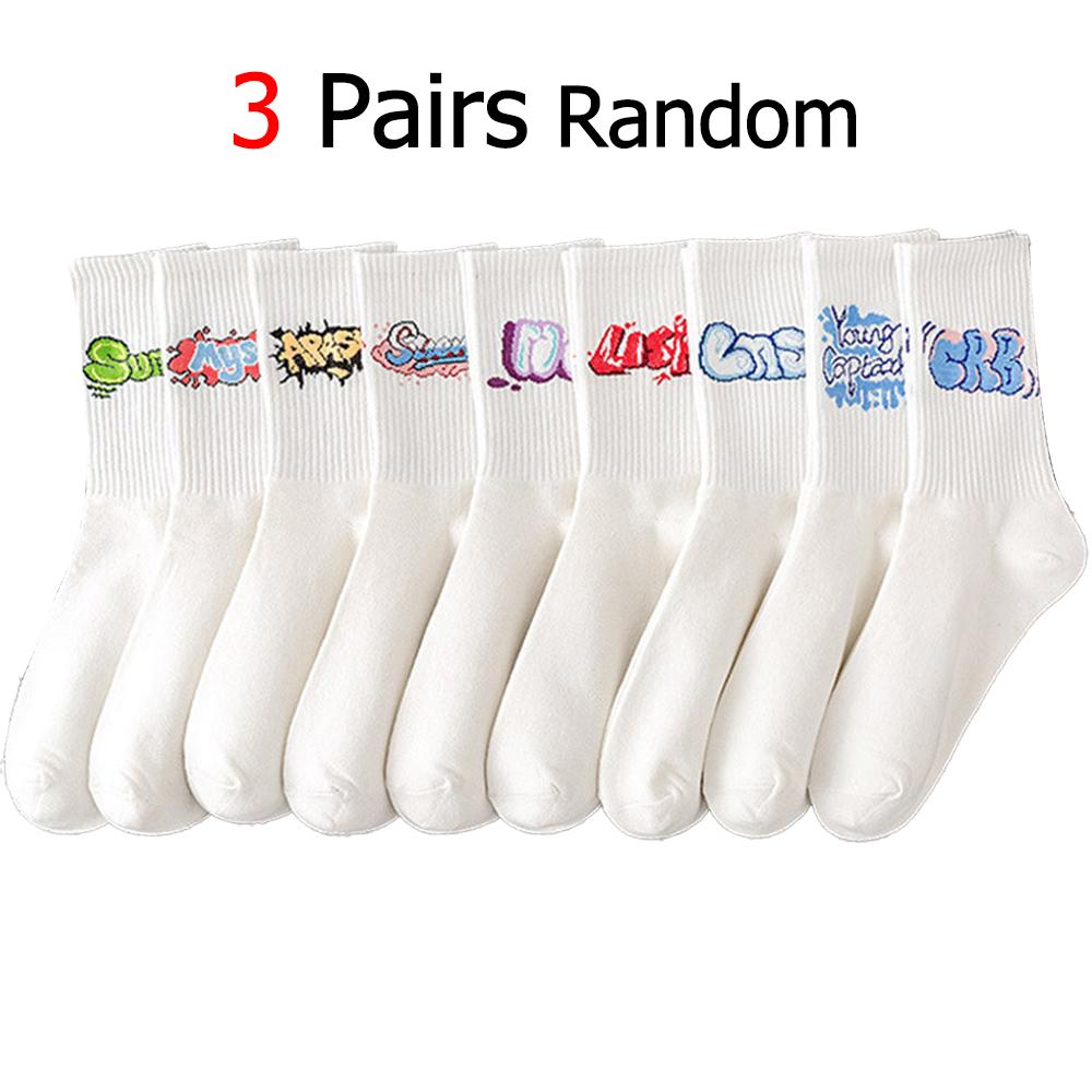 

3/9 пар мужских носков с круглым вырезом и принтом граффити, впитывающих пот, дышащих, удобных, уличных, повседневных, для пары, в уличном стиле One Size