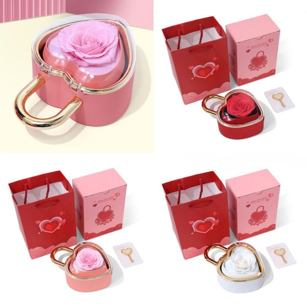 Soap Rose Flower Heart-shaped Padlock Jewelry Box Valentine's Day Gift Box for Ring, Necklace