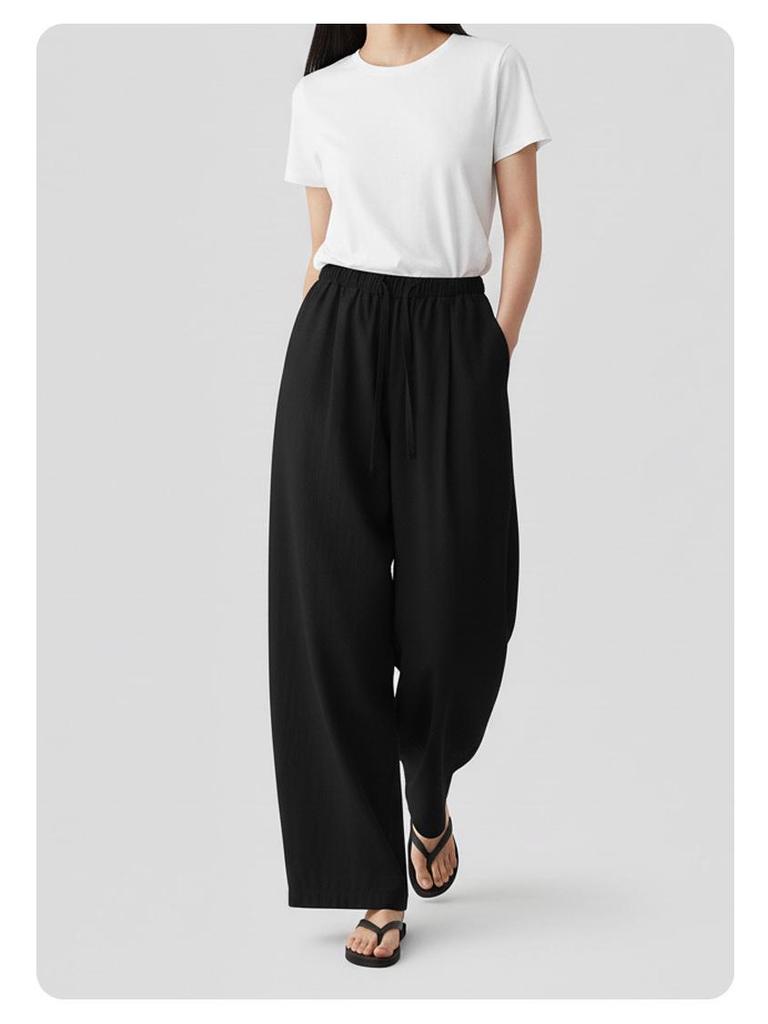 Women's Summer Cotton Wide-Leg Cropped Pants - Solid Color, Comfortable & Slimming Casual Straight-Leg Design