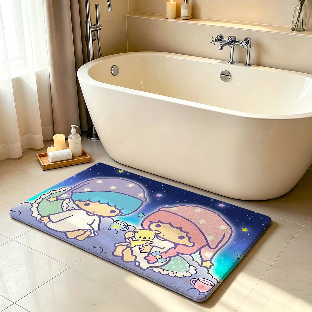 Kawaii L-Little Twin-Stars Carpet Bathroom Anti-slip Mat Door Mat Home Decoration Mat Entrance Door Mat Scratch-resistant Mat