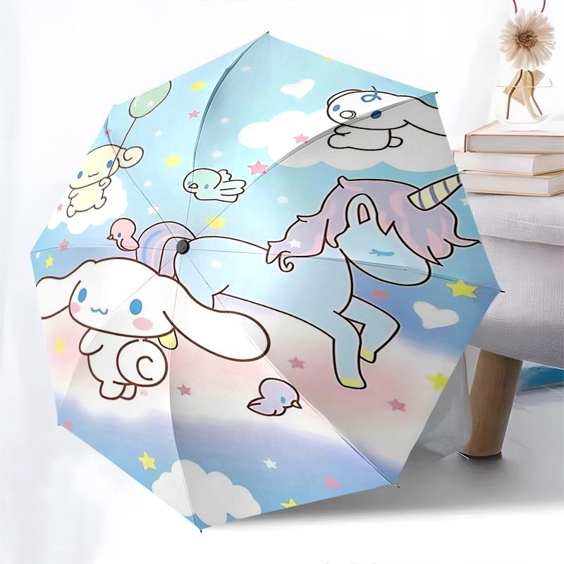 1pc Cinnamoroll Flying Fantasy: Automatic Opening/Closing Umbrella with Portable Tri-Fold Design, 8-Bone Iron Frame Outdoor Umbrella, Perfect Festival
