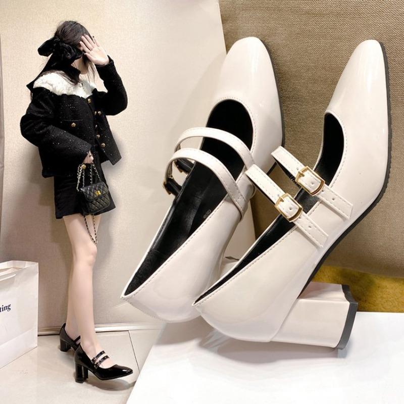 Heel Ladies Single Shoes Red Patent Leather Shoes 2026 Women's Pumps Comfortable Chunky Summer New Fashion Square Toe Zapatos