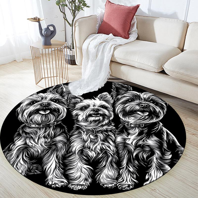 Black Yorkshire Terrier pattern round rug,Carpet Rug for Living Room Bedroom Sofa Playroom Decor,Non-slip Floor Mat,Holiday Gifts and Birthday Gifts