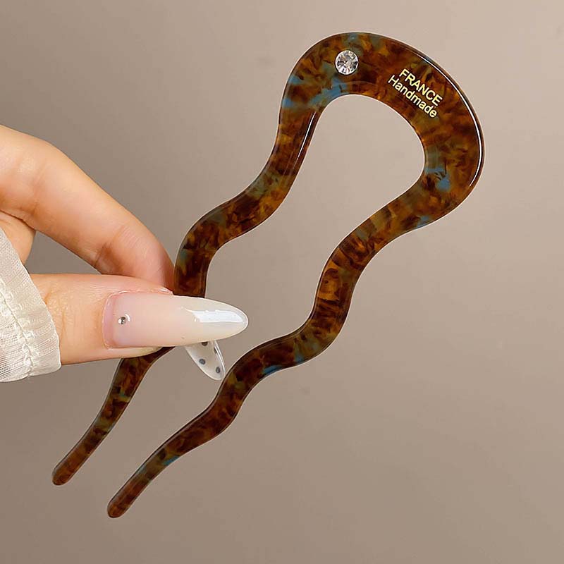 French Twist Haarstab Haarspange Acetat Wellige U-förmige Haarnadel Vintage Schildpatt Damen Haarknoten Pin Kopfbedeckung Accessoires