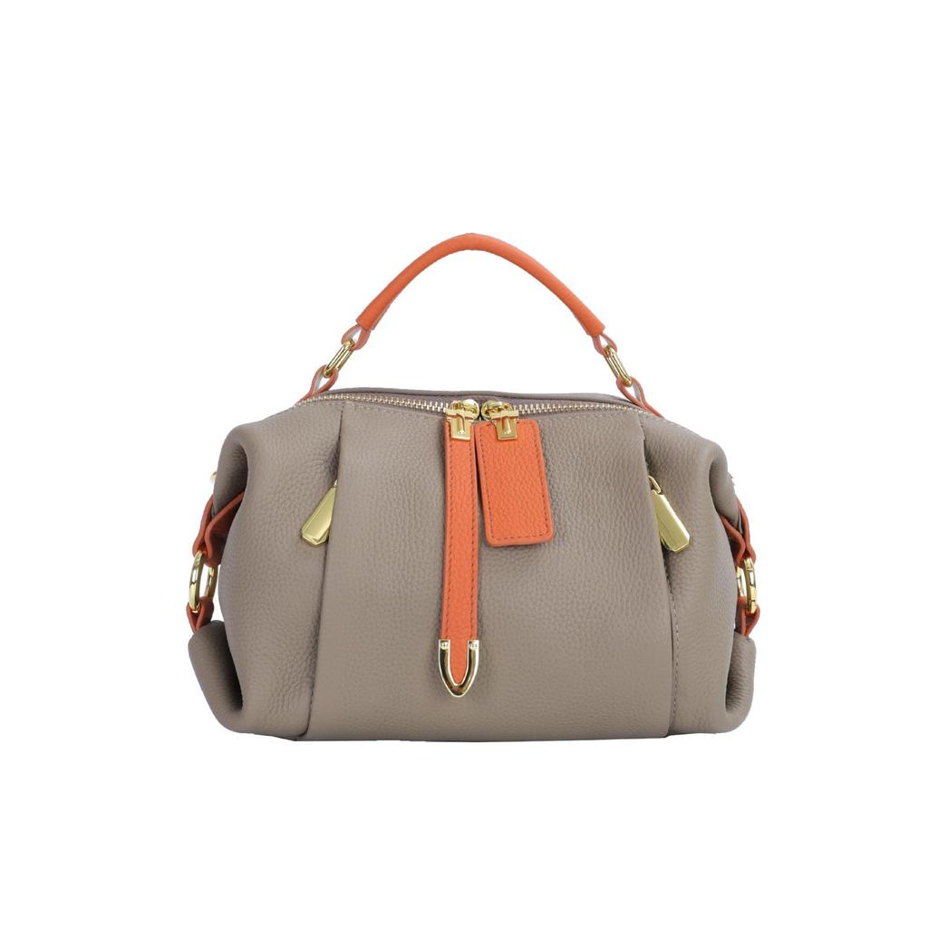 Korean Style Versatile Women's Handbag - Top Layer Cowhide, Color Blocking, Sequined Boston Shoulder Bag