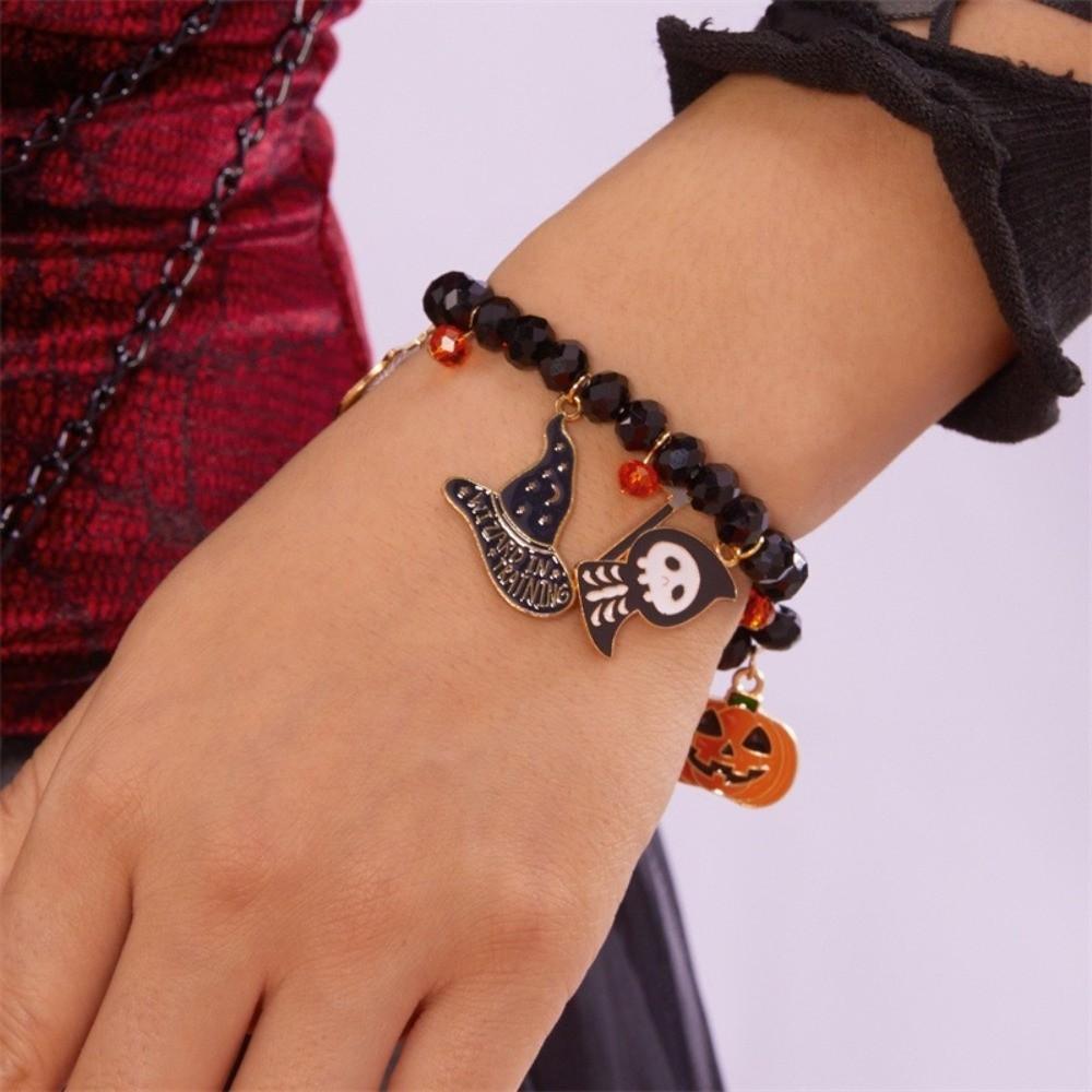 Gothic Halloween Hand Chain Resin Crystal Beaded Bracelet  Festival Jewelry