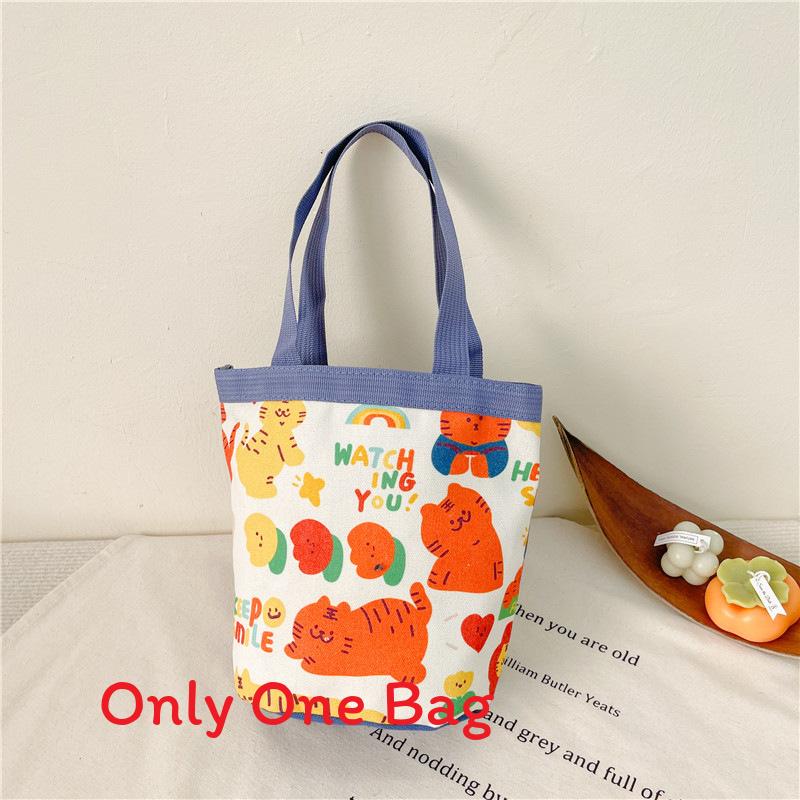 Childrens Canvas Bag With Cartoon Tiger Pattern And Single Shoulder Strap For School