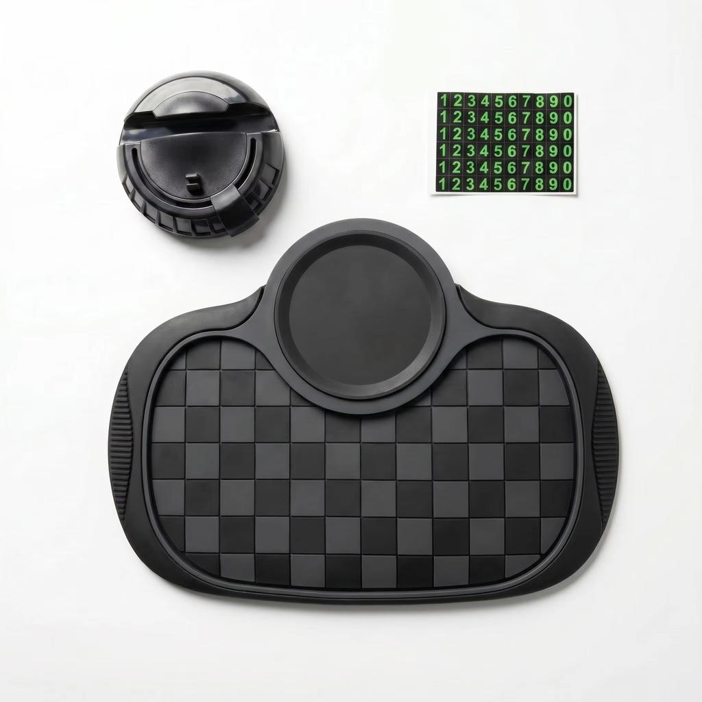 Universal Car Dashboard Mat With Hide Parking Number Plate Anti Slip 360-degree Rotation Phone Holder Interior Accessories