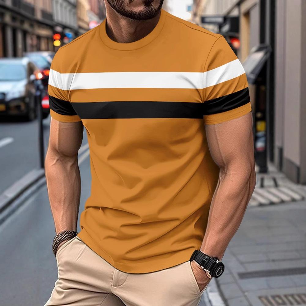 Summer Men's Round-neck Short-sleeved Patchwork Color-blocking Fashionable and Breathable Casual Top Short-sleeved T-shirt