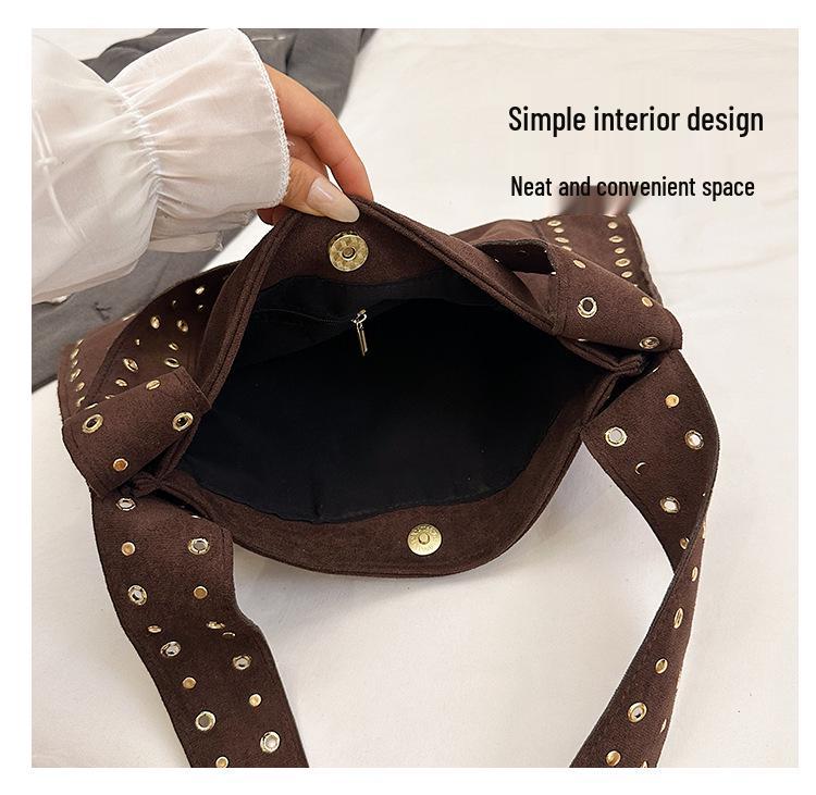 Women's Deerskin Tote with Metal Rivets - Spring/Summer 2025 Casual Shoulder Bag