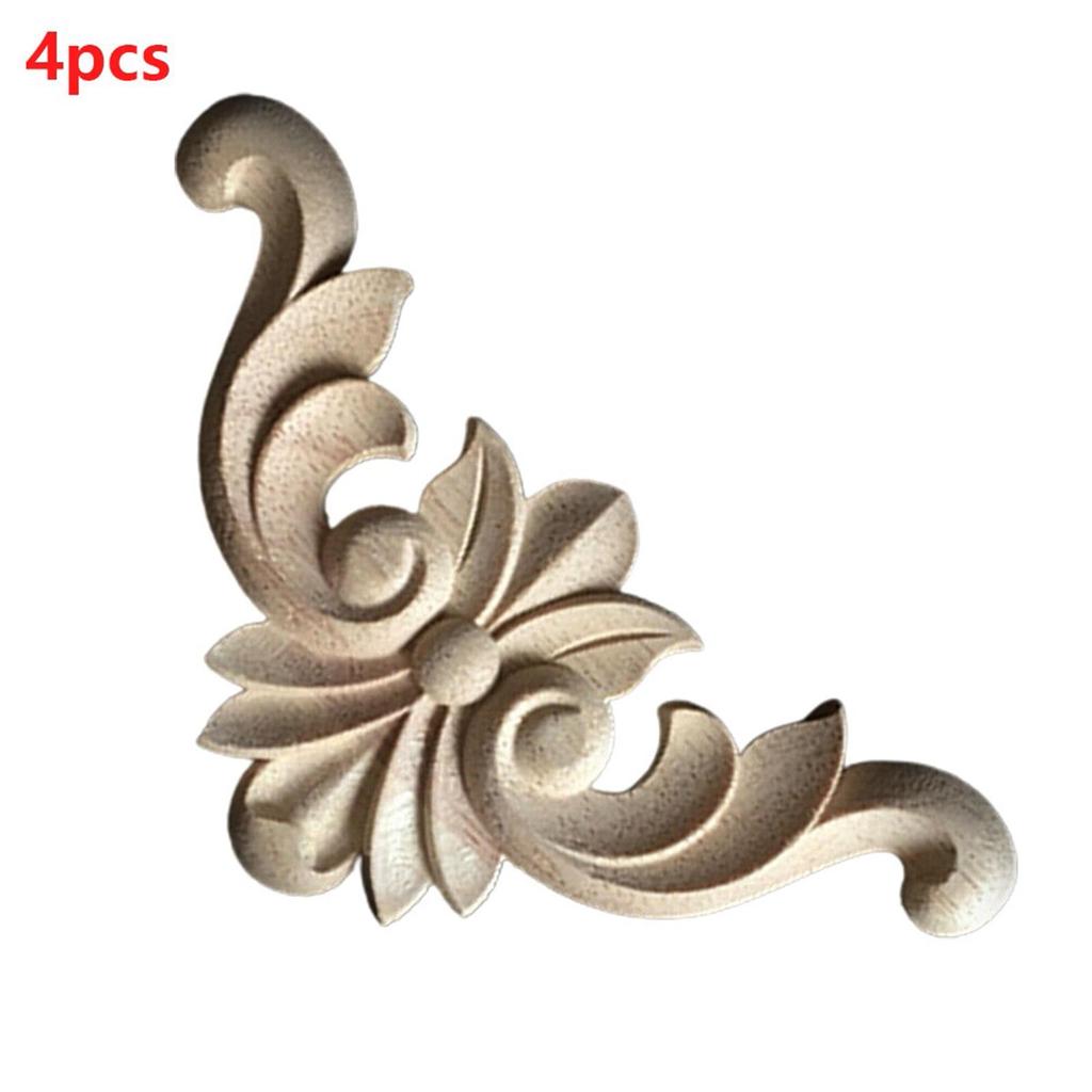 4 Carved Application Frame Wood Carvings Unsumed Figure Corner of Wooden Figures Decorative Strips