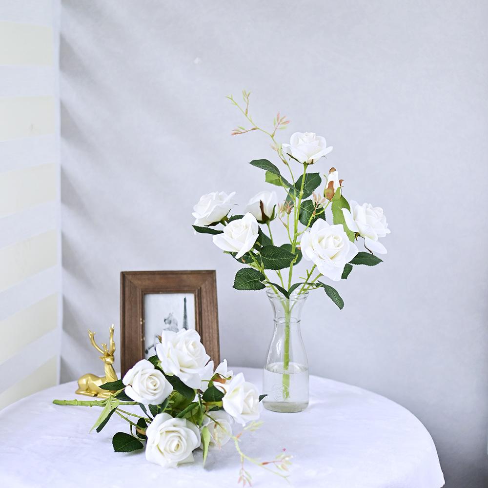 Simulation Flower Rose Bouquet 7 Heads Flannel Rose Wedding Flower Arrangement Table Hand Bouquet Home Decoration Photography Props