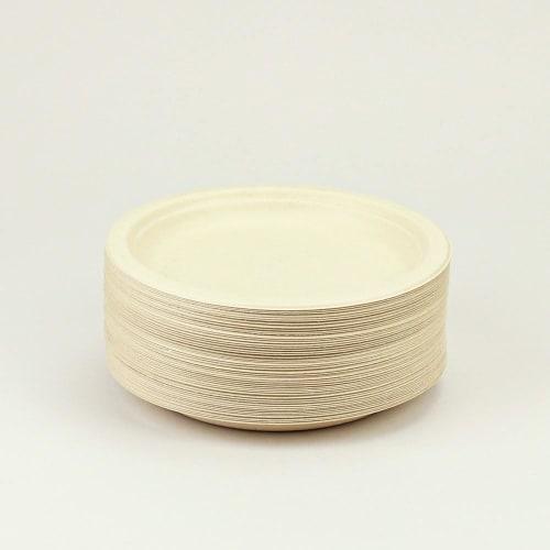 ECO&BASIC 18cm Disposable Paper Plates, Pack of 50, Stylish, Microwaveable, Made from Unbleached Bagasse, Durable, Stain-Resistant, Eco-Friendly, Plan