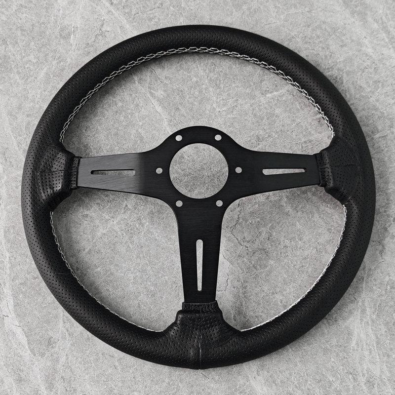 Universal 14inch 350mm JDM Leather Auto Racing Steering Wheel Deep Corn Drifting Sport Steering Wheel White Line
