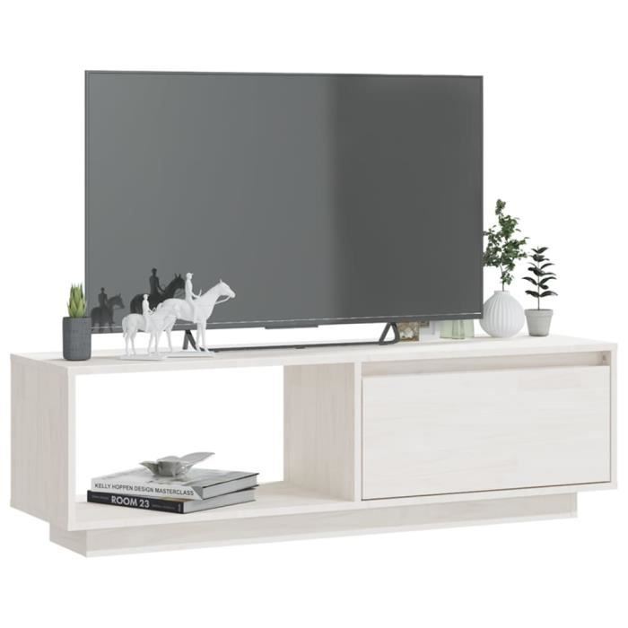 VidaXL Meuble TV Blanc 110x30x33,5 cm Bois de pin massif