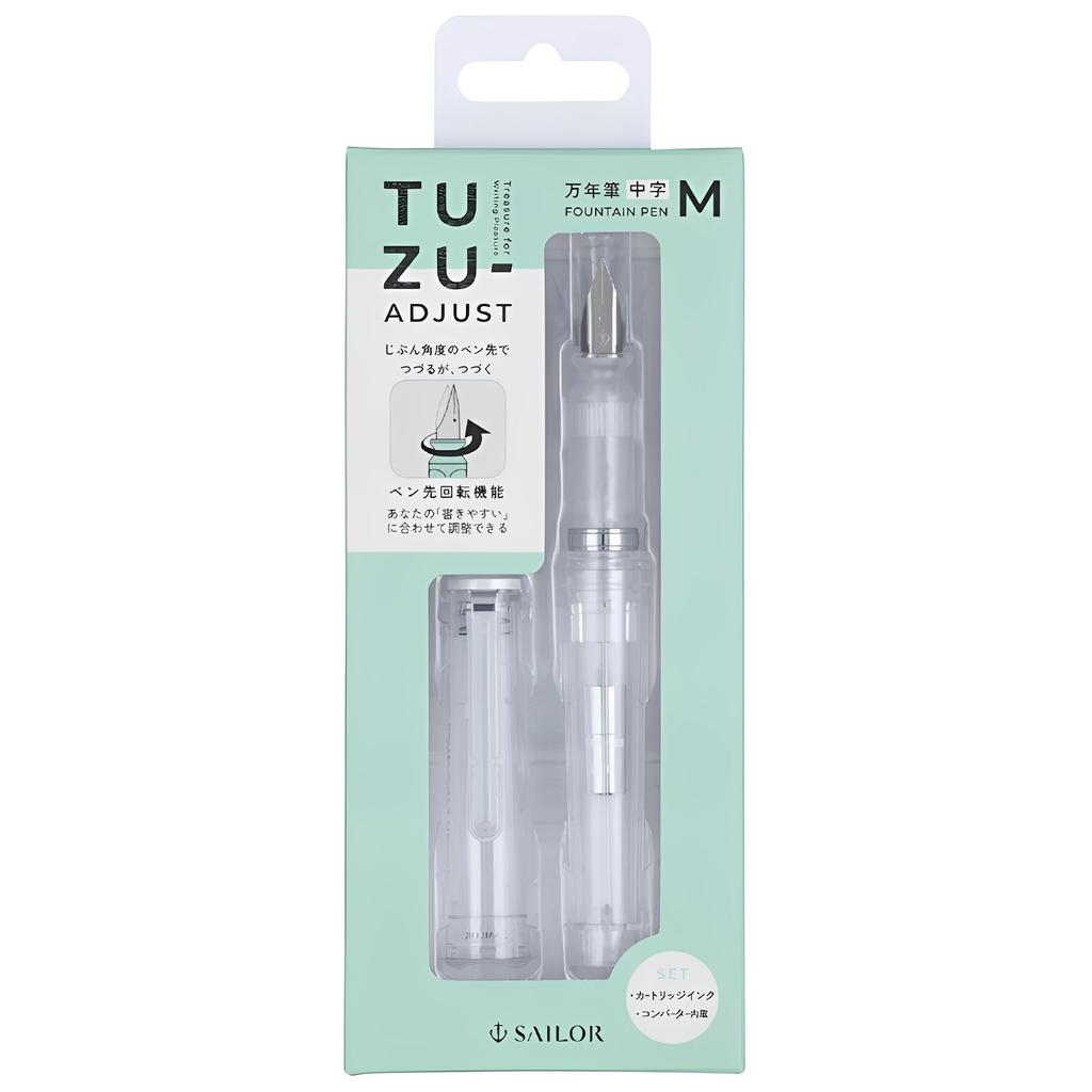 Sailor Fountain Pen TUZU ADJUST Glassy Medium Nib 12-0561 Self-Packaging (Crystal White, M)
