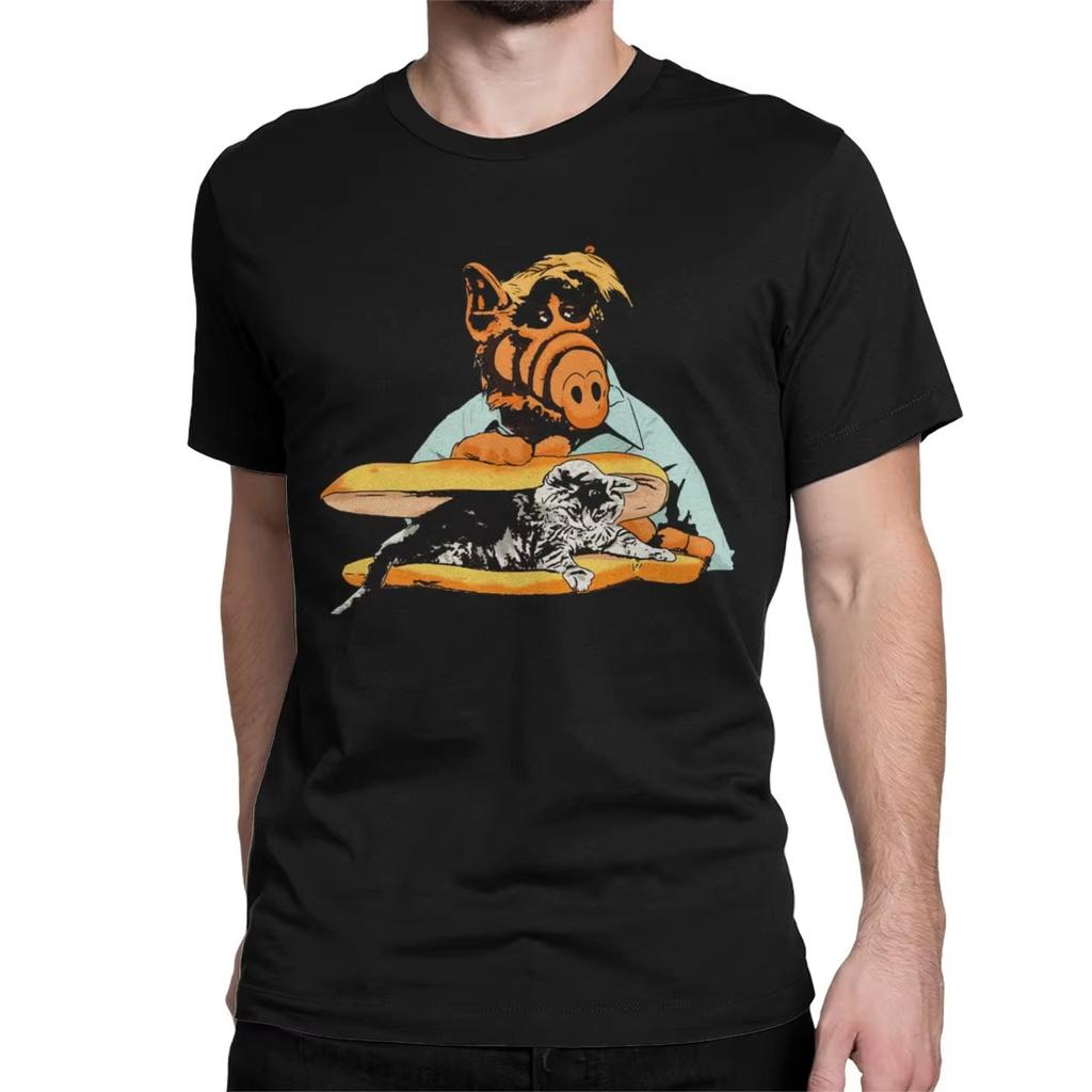Funny Kitty Sandwich Alf The Extraterrestrial Tv Show Tshirts Unisex Cotton T Shirts Melmac Short Sleeve Tee Shirt Gift Idea Tops